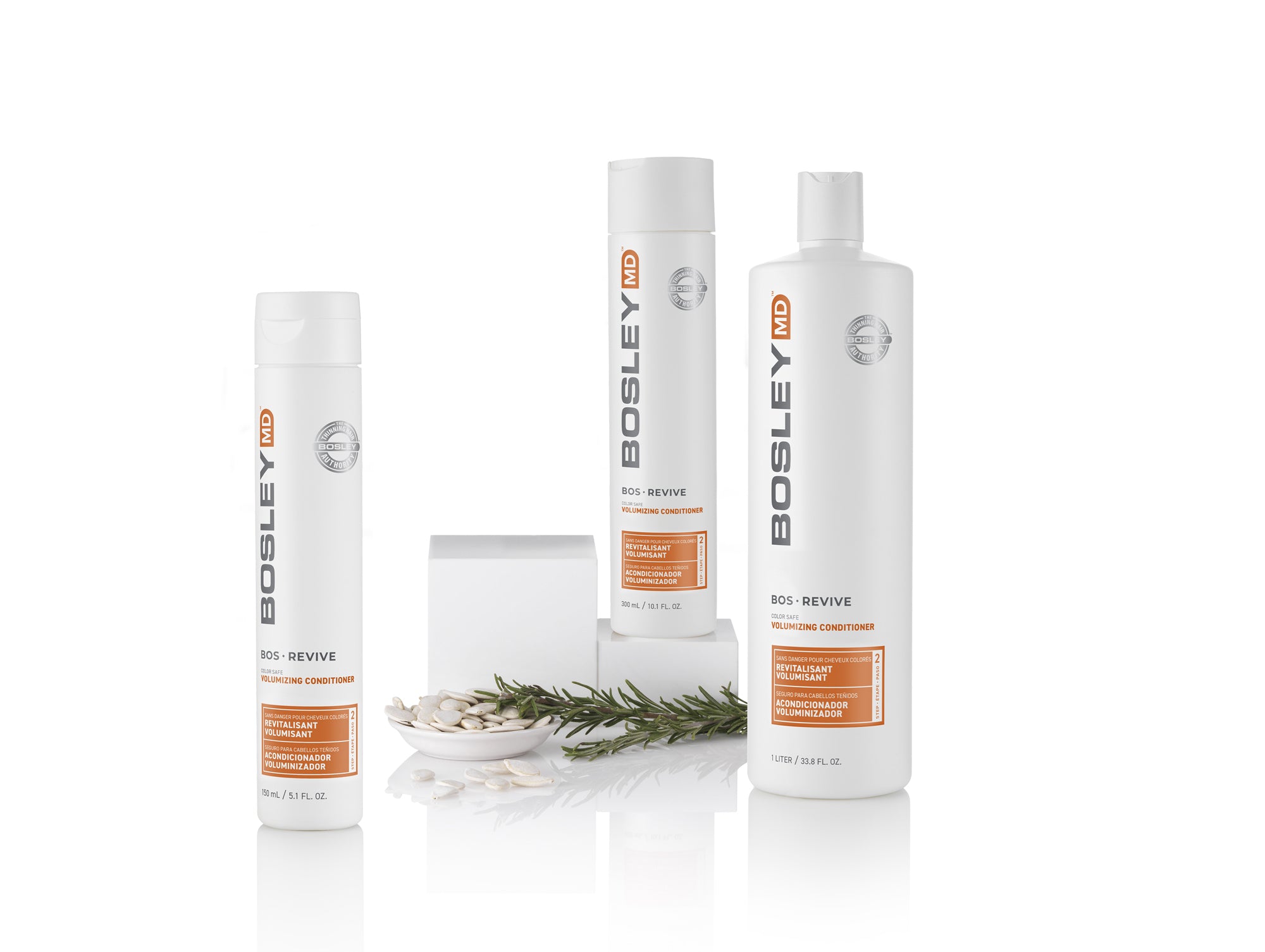 Bosley MD Bos-Revive Kit Shampoo Bottles on Natural Background