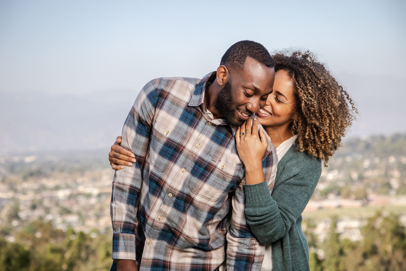 Bosley Results After Photo Man and Woman Smiling Outdoors City Background